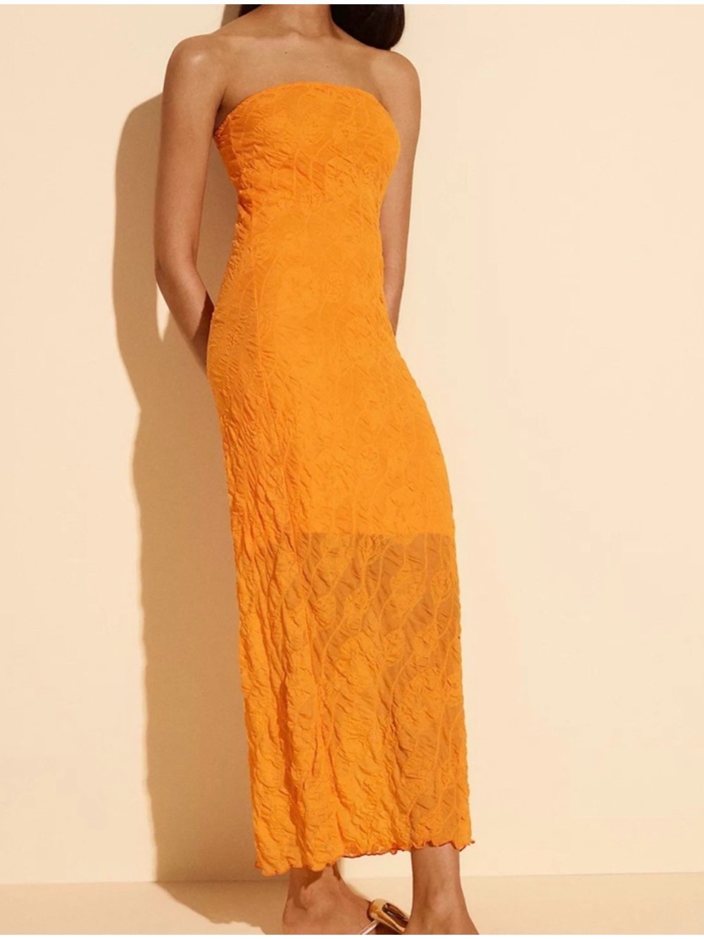 Strapless Orange Textured Maxi Dress